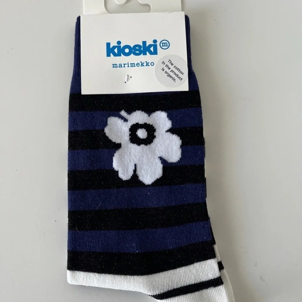 Marimekko Kioski Striped Navy and Black Socks New
